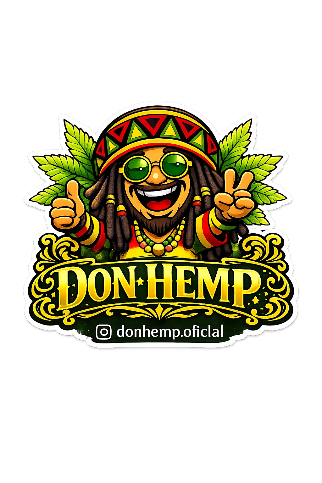 Mascote oficial Don Hemp com o Instagram @donhemp.oficial
